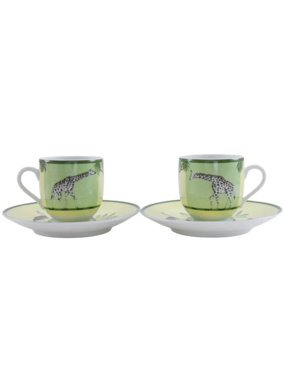 Hermes Green Demitasse Cup & Saucer Pair Set Africa Ceramic Yellow Tableware
